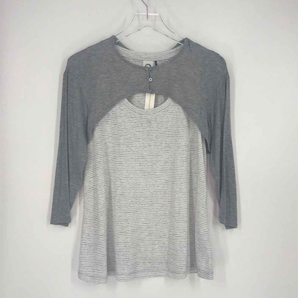 Anthropologie layered white and grey stripe top.